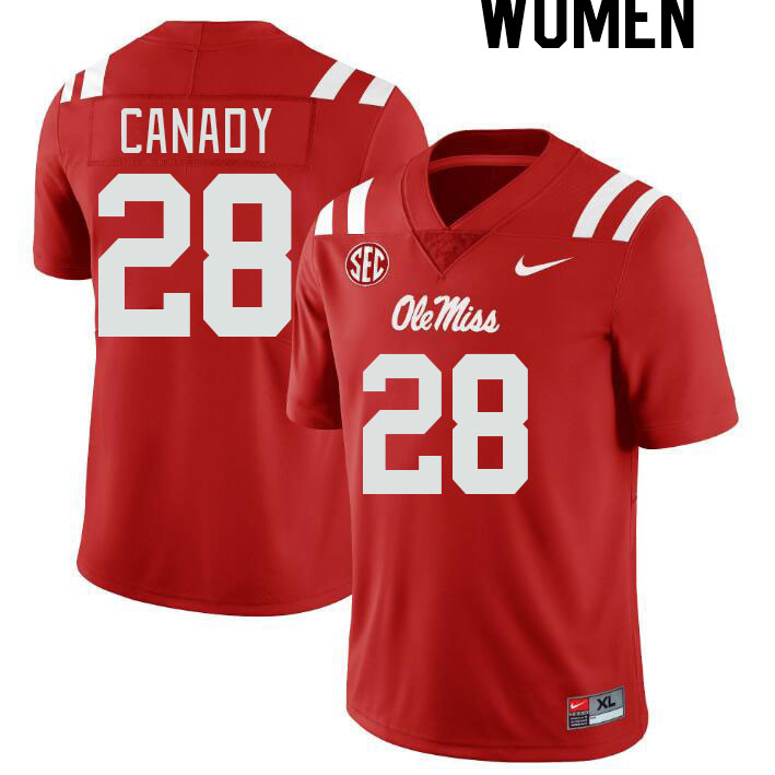 Women #28 Jadon Canady Ole Miss Rebels College Football Jerseyes Stitched Sale-Red - Click Image to Close